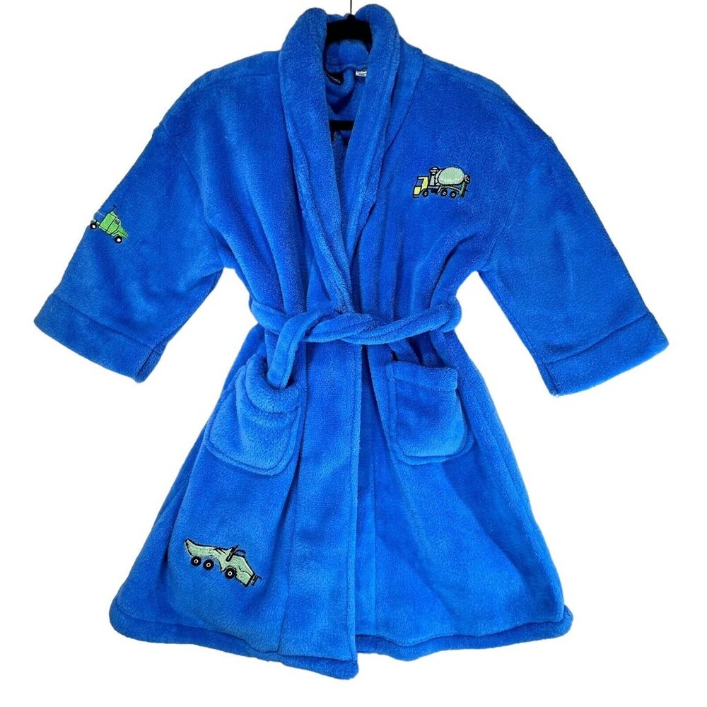 Bath Robe Construction Cars Blue Boys 10-12 Kids Korner Fleece Patches Dumptruck
